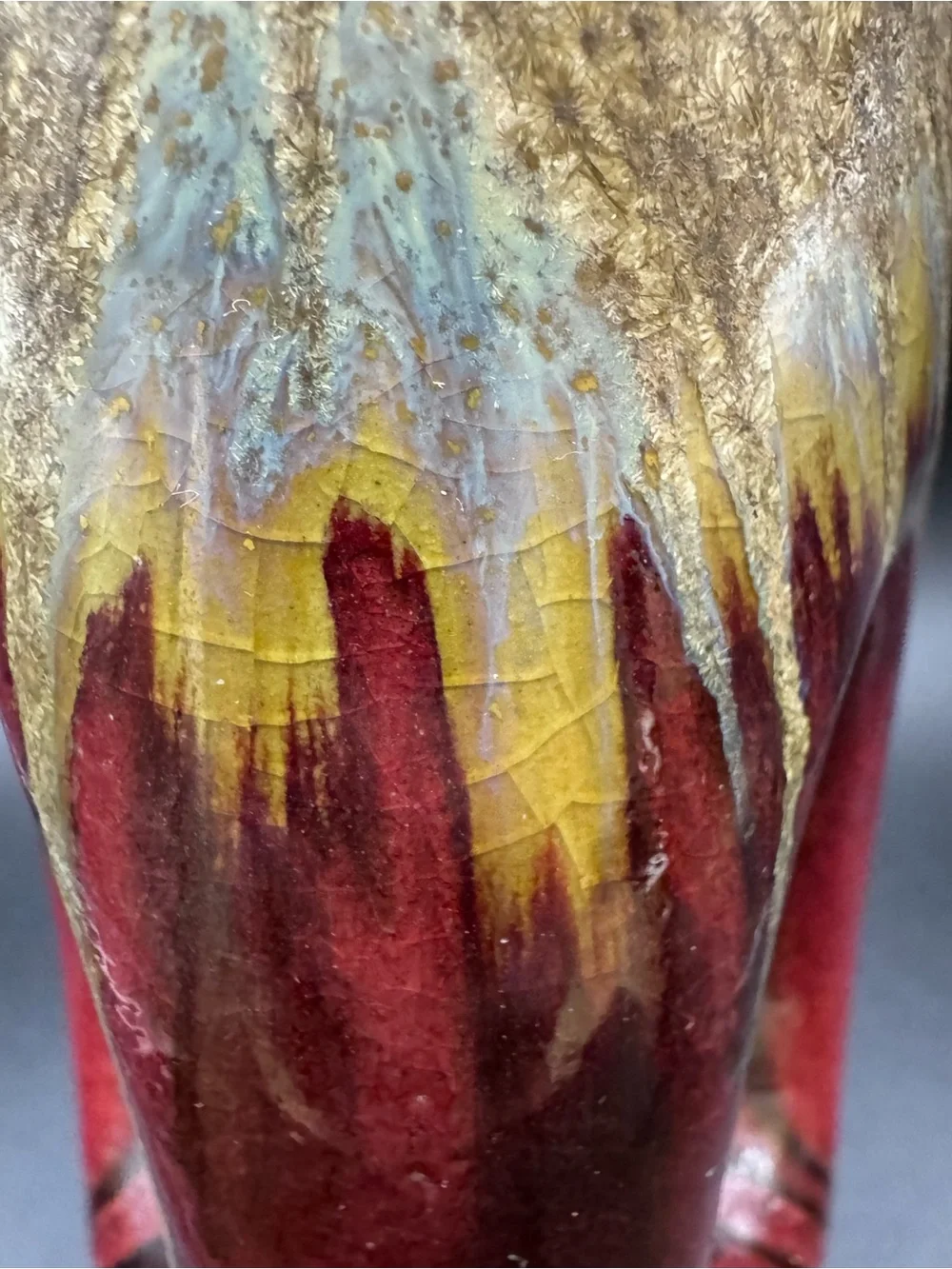 Vintage Mid Century Modern Drip Glaze Vase 8” Cutout Ceramic Art Pottery